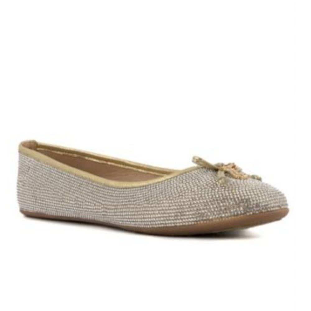 Juicy Couture Farrah Gold Embellished Diamante Ballet Flats, Sz 10